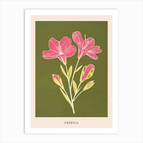 Pink & Green Freesia 1 Flower Poster Art Print