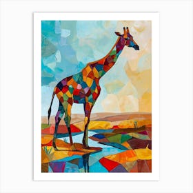 Geometric Giraffe In The River Art Print