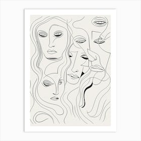 Faces In Black And White Line Art Clear 3 Art Print