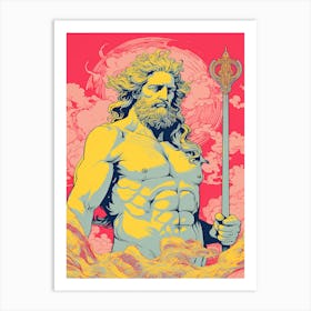  A Drawing Of Poseidon With Trident Silk Screen 1 Art Print
