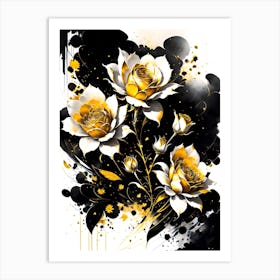 Gold And Black Roses 1 Art Print