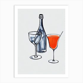 Champagne Picasso Line Drawing Cocktail Poster Art Print