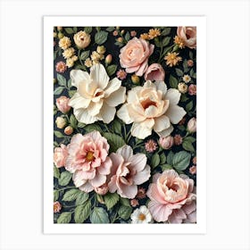 Roses And Peonies Art Print