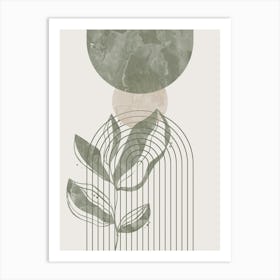 Boho Botanical Art, Sage Green and Beige Mid-Century Modern, Abstract Line Art Print