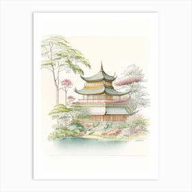 Katsura Imperial Villa, Japan Vintage Pencil Drawing Art Print