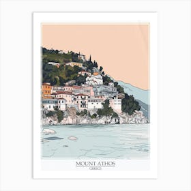 Mount Athos Greece Color Line Drawing 8 Poster Art Print