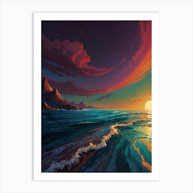 Sunset Over The Ocean 4 Art Print