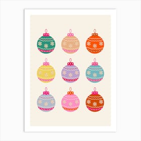 Retro Colorful Christmas Baubles Art Print