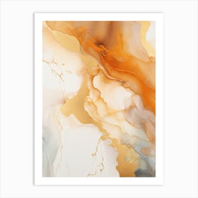 Ochre And White Flow Asbtract Painting 0 Art Print