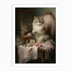 Cat At A Vanity Table Rococo Style 2 Art Print