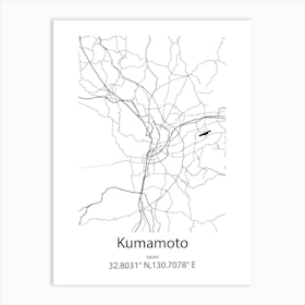 Kumamoto,Japan Minimalist Map Art Print