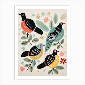 Folk Style Bird Painting Cowbird 1 Art Print