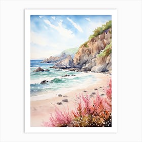 Watercolor Painting Of Pfeiffer Beach, Big Sur California 1 Art Print