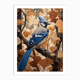 Dark And Moody Botanical Blue Jay 1 Art Print