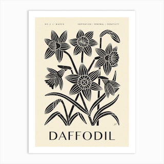 Rustic March Birth Flower Daffodil Black Cream Art Print