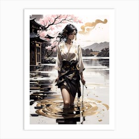 Asian Girl In Water Art Print