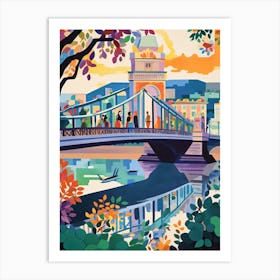 Szechenyi Chain Bridge, Budapest, Hungary, Colourful 4 Art Print