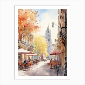 Barcelona Spain In Autumn Fall, Watercolour 3 Art Print