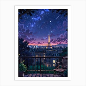 Eiffel Tower Night Sky Anime aesthetic 1 Art Print