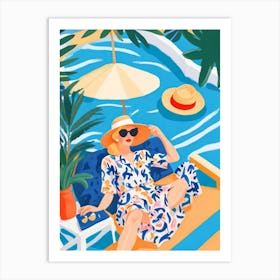 Illustration Of A Woman Relaxing By The Pool Art Print