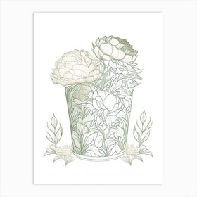 Container Of Peonies In Garden 2 Drawing Art Print