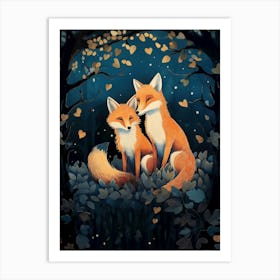 Foxes In The Forest 2 Art Print