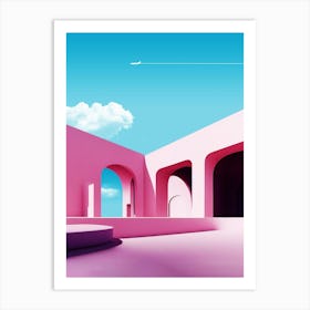 Pink Building — Minimalistic travel posters, Boho travel art, aesthetic poster Art Print