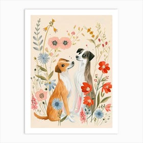 Folksy Floral Animal Drawing Dog 1 Art Print