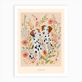 Folksy Floral Animal Drawing Dalmatian Poster Art Print