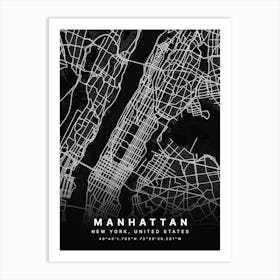 Manhattan New York USA Black Map Art Print