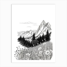 Black And White Mountain Art Print