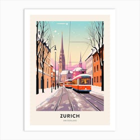 Vintage Winter Travel Poster Zurich Switzerland 2 Art Print