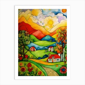 Country Landscape Painting-Festival Vibes Art Print