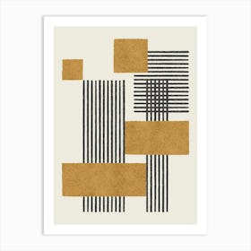 Square Lines Modern Graphic Abstract Geometric Composition - Gold Black Art Print