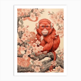 Monkey Animal Drawing In The Style Of Ukiyo E 1 Art Print