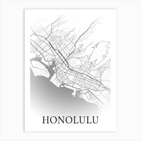 Honolulu, Hawaii, United States, City Map, Black And White Fade Design 1 Art Print