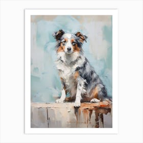 Australian Shepherd Dog, Painting In Light Teal And Brown 3 Art Print