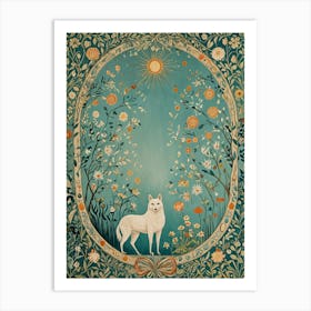 Floral White Wolf Art Print