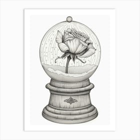 English Rose In A Globe Line Drawing 3 Art Print