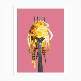 Disco Ball Spaghetti Fork Mosaic Painting Kitchen Art Print