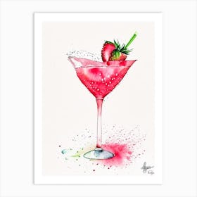 Strawberry Margarita, Cocktail, Drink Minimalist Watercolour 1 Art Print
