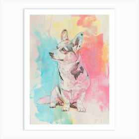Corgi Dog Pastel Line Watercolour Illustration  3 Art Print