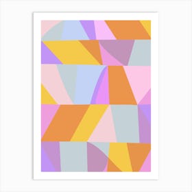 Cute Quirky Aesthetic Abstract Geometric Art in Lavender Purple Periwinkle Orange and Pink Art Print