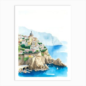 Watercolor Of A Town In Italy Art Print