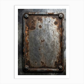 Close Up View Of A Vintage Steel Plate Resting On A Grey Stone Table Surfaces Laden With Corrosion (5) Art Print