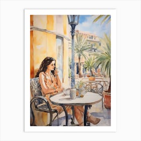 At A Cafe In Tenerife Spain Watercolour Art Print