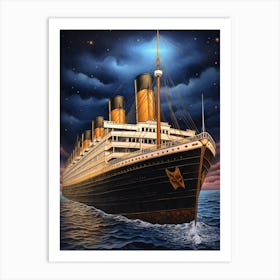 Titanic White Star Pencil Drawing 2 Art Print