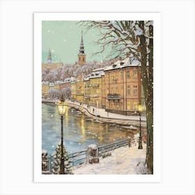 Vintage Winter Illustration Stockholm Sweden 1 Art Print