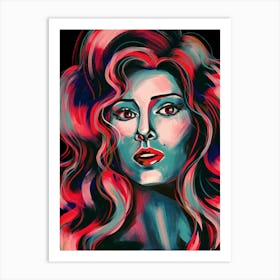 Portrait Of A Red Hair Woman in Blue Light Art Print