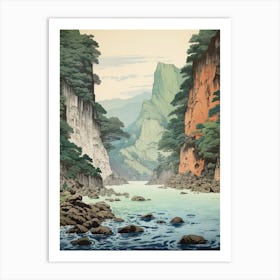 Sounkyo Gorge In Hokkaido, Ukiyo E Drawing 4 Art Print